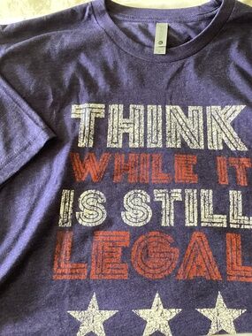 “Think While You Still Can” Graphic Unisex Tee Blue Size XL NEXT LEVEL APPAREL